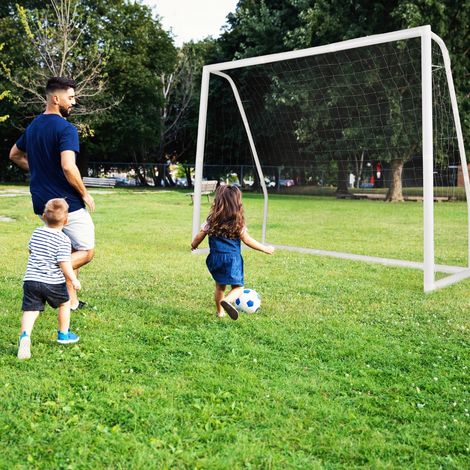 But de Football Exterieur 245 x 182 cm Cage de Foot avec Filet Résistant aux Intempéries et Cadre UPVC Piquets de Sol et Cônes de Football CW7888 Maison Chic (1/4)