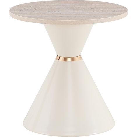 Set de 2 mesas de centro nido efecto travertino con metal crema y detalles dorados (1/5)
