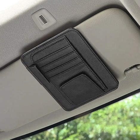 Organisateur de pare-soleil de voiture, étui à lunettes de soleil multifonctionnel en cuir avec porte-cartes, sac de rangement et clip pour lunettes, accessoires de voiture02357