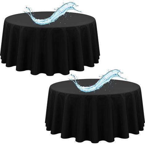 Lot de 2 nappes rondes 229 cm Noir hydrofuge Polyester pour fête mariage