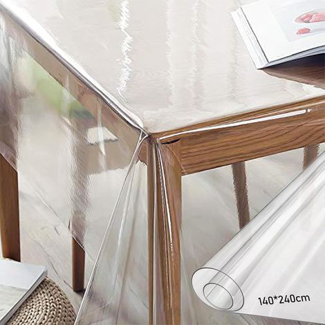 Nappe transparente de 140 cm de large, film de protection de table de 0,25 mm d'épaisseur, film de protection de table en PVC transparent à découper sur mesure, résistant aux graisses (240 x 140 cm) (1/5)