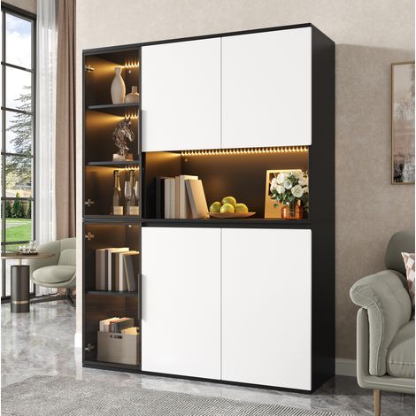 Vetrina alta 120x40x160 cm in MDF nero e bianco con illuminazione LED - FLORAGRACE (1/5)