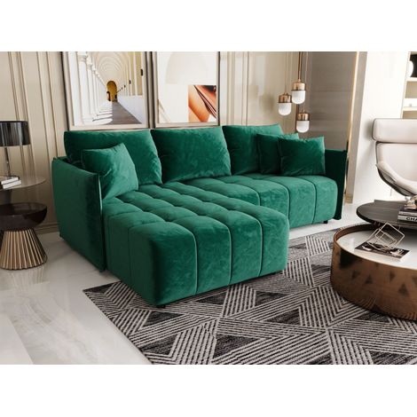 Ecksofa Schlafsofa TREVISO Stoff Monolith Grün Ottomane Links (1/3)