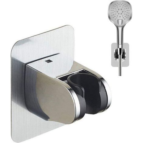 Support de Douchette - Sans Perçage - Fixation Adhésive - Angle et Hauteur Réglables - Charge 30 kg - ABS Chromé - 1 Pièce