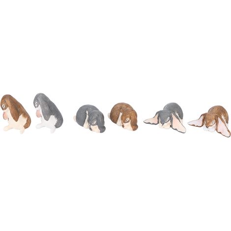 Lapin à oreilles tombantes miniature, mignon, réaliste, non toxique, décoration pour enfants (garçons et filles), lot de 6 figurines de lapins. (1/5)