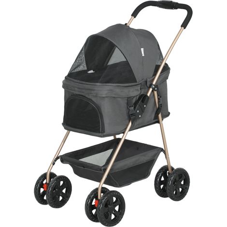 Passeggino per Cani 3 en 1 Pieghevole con Borsa Trasportino, Grigio