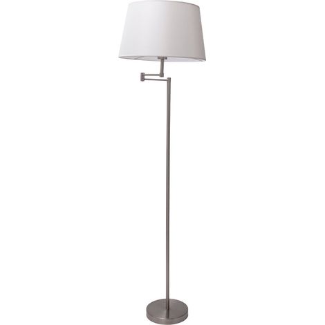 Lampadaire sur Pied en Métal Nickel Satiné avec Abat-Jour Textile Beige H158 cm E27 - PANGIVO (1/5)
