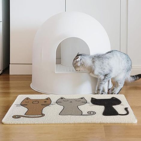 Cat Litter Mat 60 x 40 cm PVC Toilet Mat for Cat Litter Tray Non-Slip Litter Mat Easy to Clean Food Mat for Cat Dog (1/5)