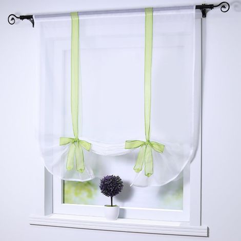 Cordon romain court rideau broderie LxH60x140cm vert 2pcs