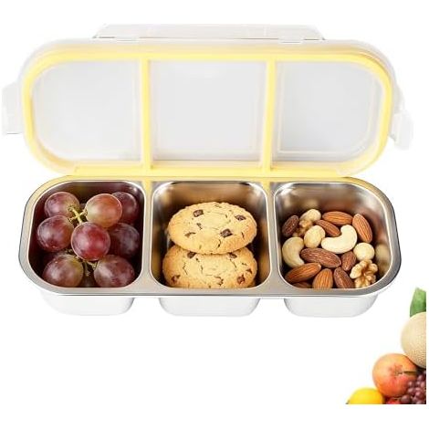 Bento à Compartiments en Acier Inoxydable, Boîte à Lunch avec 3 Compartiments, Boite Bento pour Salades, Snack Box Étanche, Bento Lunch Box pour École, Voyages & Quotidien (1/5)
