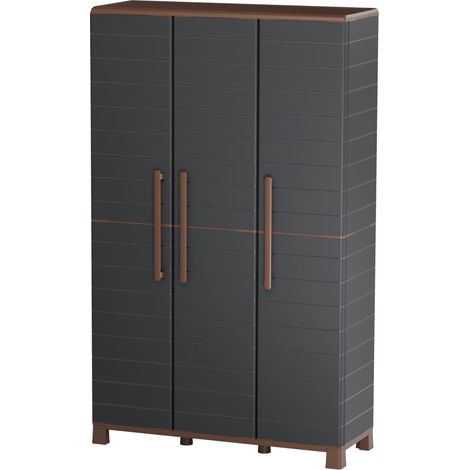 Artplast – Armoire de jardin anthracite 3 portes – 3 étagères réglables – Dimensions 102 x 37 x 169 cm – Résistante à l'humidité – Pour garage et buanderie