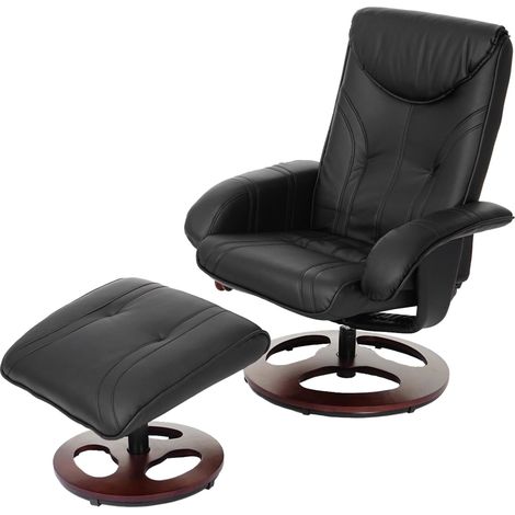 Relaxsessel HHG-657, Fernsehsessel Sessel mit Hocker, Kunstleder schwarz