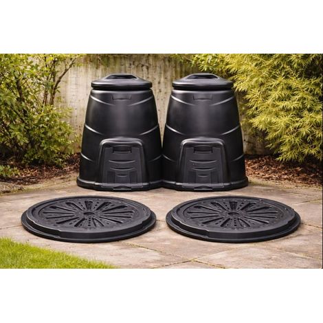220L Black Garden Compost Bins with Base Plates, Outdoor -2 Pack