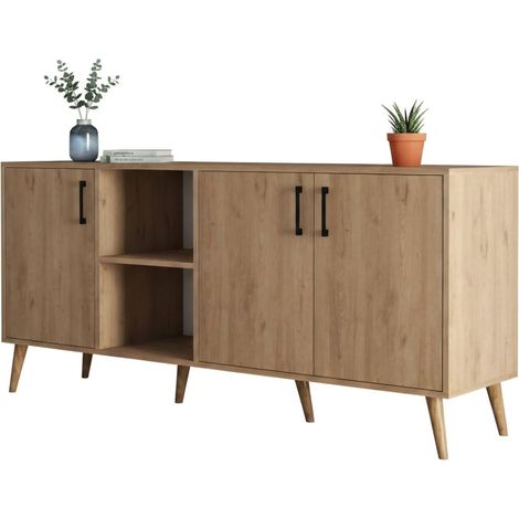 Credenza Vardah, Madia 3 Ripiani, Apertura Battente, 3 Ante, 180x45x80h cm Marrone Quercia