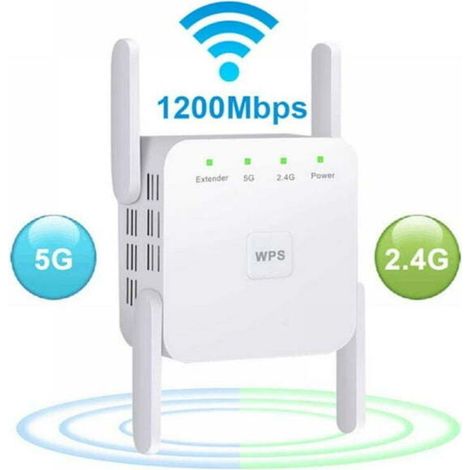 Repetidor Wi-Fi de doble banda 2,4 GHz / 5 GHz de hasta 1200 Mbps con puerto Ethernet – Blanco
