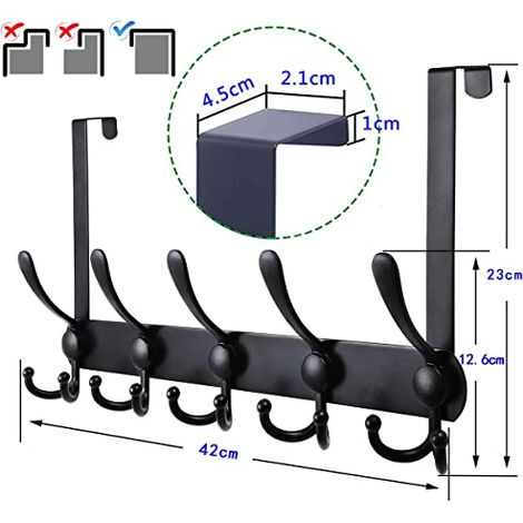 Porte Manteau pour Porte, Crochet de Porte en Acier Inoxydable, de Porte à Suspendre pour Chambre à Coucher Salle de Bains Porte de Cuisine (Noir, 15 Crochets, 4.5 cm) (1/3)