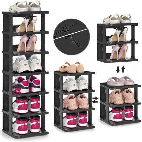 Étagère à chaussures à 7 niveaux, meuble à chaussures noir, organisateur de chaussures vertical peu encombrant, étagère de rangement (1/5)