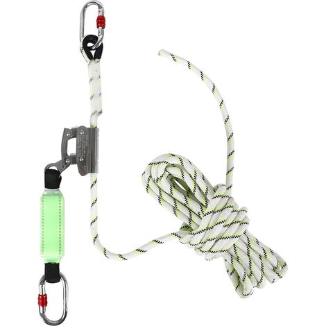 Safety Dispositif d'arrêt de chute coulissant sur corde à âme et gaine de 13mm, avec 2 mousquetons 25KN, absorbeur de choc à sangle, EPI, dispositif d'assurage (15m) (1/5)