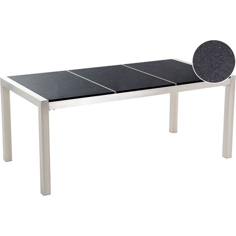 Garden Dining Table Black and Silver Granite Table Top Stainless Steel Legs Outdoor Resistances 6 Seater 180 x 90 x 74 cm GROSSETO (1/5)