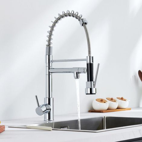 Auralum Robinet Cuisine Douchette Extractible à Deux Jets Mitigeur de Cuisine Bec Haut Flexible Robinet d'évier en Laiton Chromée (1/4)