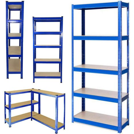 Cadre métallique robuste, aucun boulon requis, 5 couches de stratifiés réglables, dimensions: 180 x 90 x 40 cm, charge maximale: 875 kg, convient aux sous-sols, garages, bleu