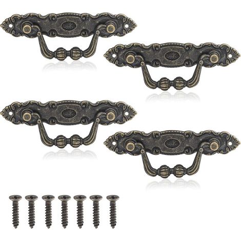 4er-Set Vintage-Möbelgriffe, Möbelknöpfe aus Zinklegierung in Bronzeoptik mit 8 Schrauben für Schränke, Schubladen und Möbeldekoration (1/4)