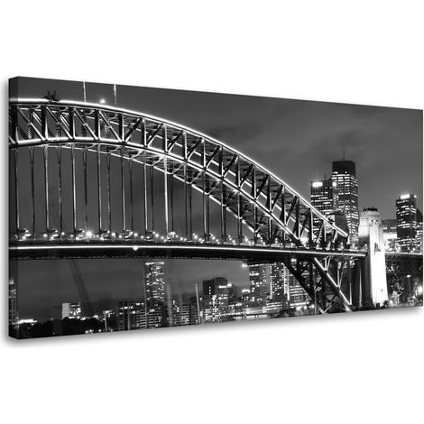 Leinwandgemälde Architektur Brücke bei Nacht 80x40 cm Stadtlichter