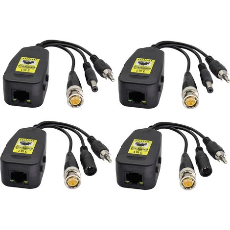 Passive Video/Audio Power Balun RJ45 to BNC Network Transceiver HD-CVI/TVI/AHD/CVBS with DC Jack for 720-1080P 3MP 4MP 5MP 8MP Full HD CCTV Security DVR Surveillance Camera System(19cm/2Pairs) (1/5)