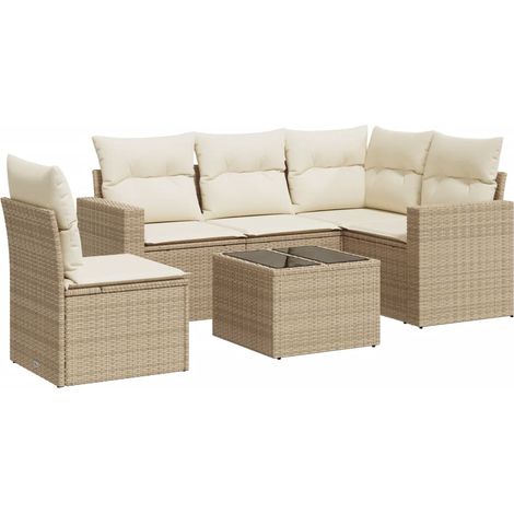 Maison Exclusive - Set Divano da Giardino 6 pz con Cuscini Beige in Polyrattan (1/3)