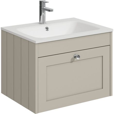 Balterley Butterton 600mm Wall Hung 1 Drawer Unit with Stone Basin 1 Tap Hole - Pebble Grey (1/4)