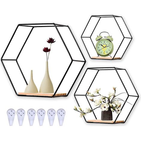Étagères hexagonales modernes en fil métallique, une touche élégante et contemporaine pour le salon, la chambre et la salle de bain (1/4)
