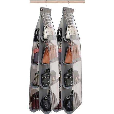 Durchsichtige Wandtasche, Aufbewahrungstasche aus Leder für Kleinigkeiten mit Aufhänger (Farbe: 8 Taschen (Grau))