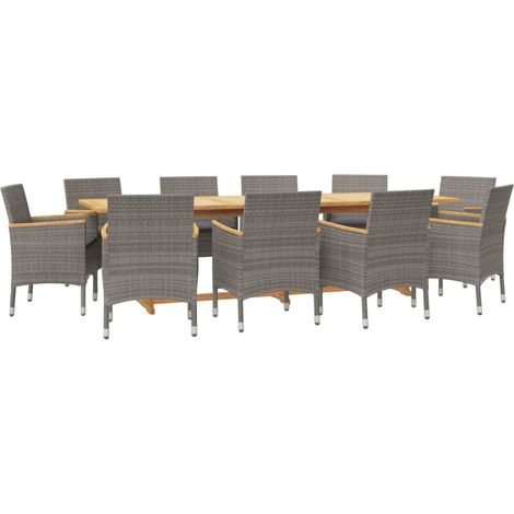 Juego de comedor de jardín 11 piezas con cojines gris vidaXL (1/4)