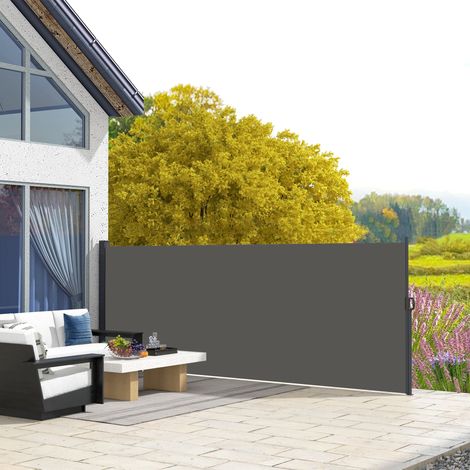 Seitliche Markise, Sichtschutz, einziehbar, Maße 4 m B x 1,60 m H, Aluminium, hochdichtes, UV-beständiges Polyestergewebe (180 g/m²), dunkelgrau