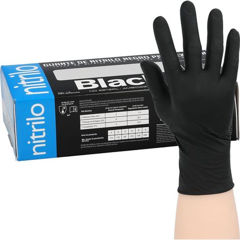 Guante Desechable Nitrilo Negro XL 5,5 gms. Gruesos Caja 100 guantes. (1/5)