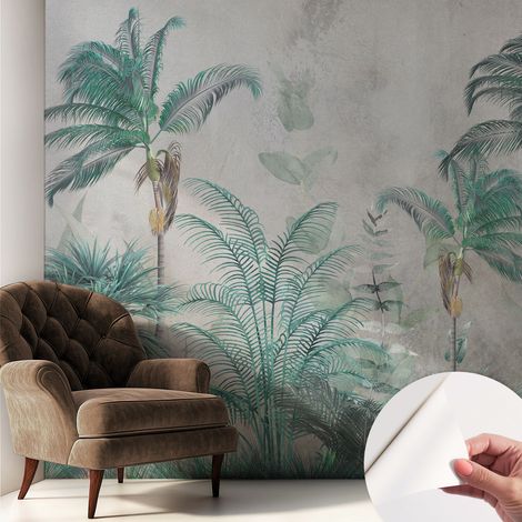Papier peint adhésif décoratif pour salon chambre et cuisine Facile à poser avec colle Oasis exotique 250x250 cm (1/5)