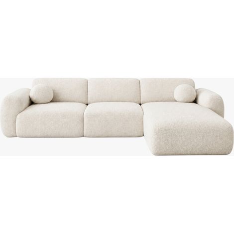 Mobilier Deco – Canapé d'angle en tissu beige 5 places – Dossier enveloppant et assises larges – Design moderne pour salon contemporain