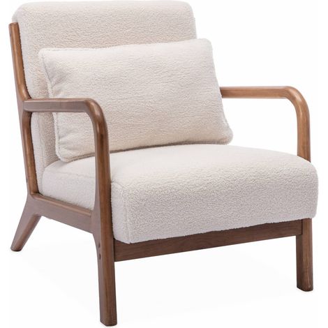 sweeek - Skandinavischer Sessel Hevea-Holz mit Bouclé-Bezug