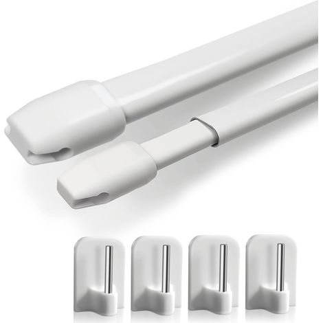 Gardinenstangen ohne Bohren – 2er-Set, ausziehbare Modelle (100–150 cm) – Robustes Metall mit Klebe- oder Klemmbefestigung – Ideal für Küche und Bad – Silber (1/5)