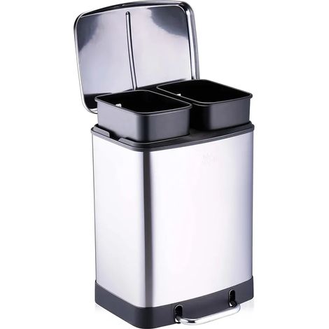 Poubelle à pédale 2 bacs acier inox brossé argenté 2x12L (1/5)