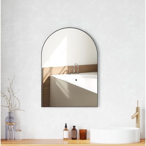 REDOM Espejo de baño 50x3x70 cm, forma de arco, marco resistente al agua, vidrio, negro (1/5)