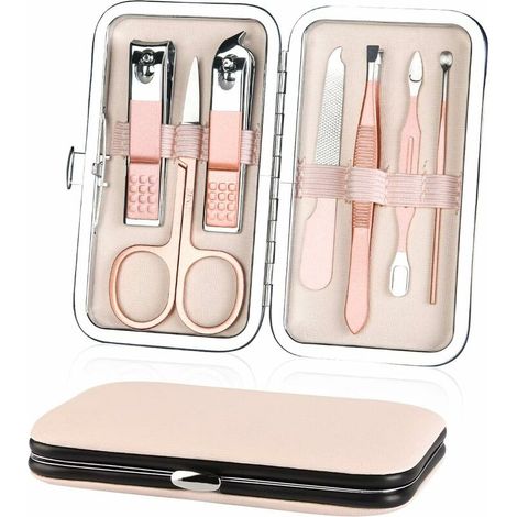 Kit Pedicure, 7pcs Coupe Ongle Professionnel Set Coupe Cuticule Acier Inoxydable, Trousse Manucure Pedicure avec Exquis La Boîte pour Voyage et à la Maison (Rose Glod)-Fei Yu (1/4)