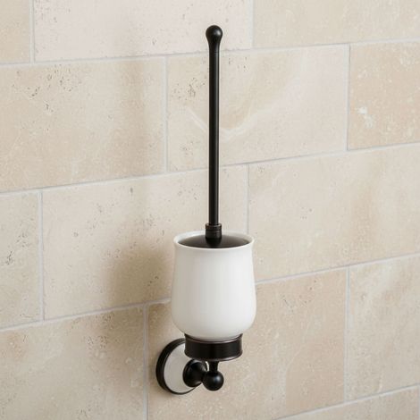 PaulGurkes Brosse WC rétro noire avec insert en céramique blanche