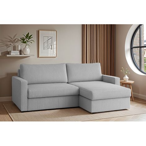 Ecksofa Sofa mit Schlaffunktion BENDIK Stoff Poso Hellgrau Ottomane Rechts (1/3)