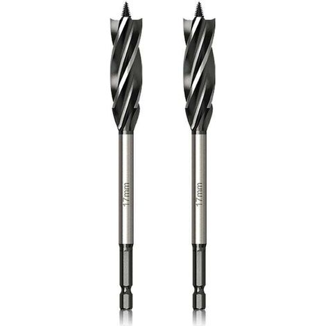 Juego de brocas para madera de 17 mm x 165 mm, broca helicoidal autoalimentada de 2 piezas con punta piloto de 1/4 de pulgada y vástago hexagonal para carpintería - KZQ