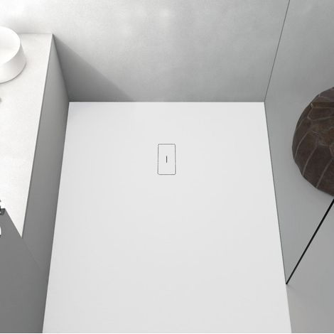 Stano. – Receveur de douche à poser 100 x 190 cm – Extra plat en résine polyester – Surface ardoisée blanche – Antidérapant classe 3