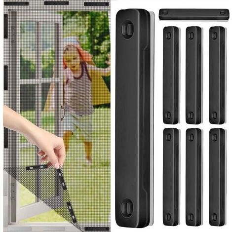 8 Magnete für Fliegengitter – Selbstklebend – Kein Bohren erforderlich – Magnetclips – Magnetverschluss – Für Moskitonetze, Schwarz