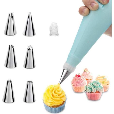 1 Kit décoration gâteau, Poche à douille silicone, Douilles acier inoxydable, Adaptateur plastique, Pâtisserie maison (1/5)