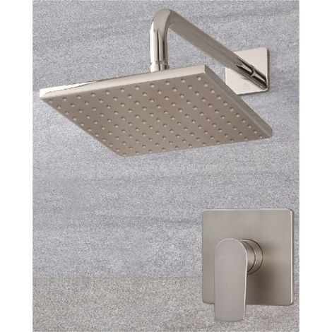 Milano Hunston Manual Mixer Shower Valve with Square Rainfall Shower Head and Wall Mounted Arm - Brushed Nickel (1/5)