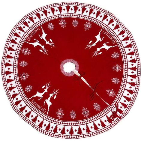 Jupe Sapin de Noël, Couvre-Pied de Sapin,90cm Pouces Tapis Sapin Jupe d'arbre Tricotée avec Imprimée de Flocon de Neige et Wapiti pour la Décoration de Noël (1/4)